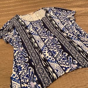 db top, blue/black/white print, viscose blend, 1X